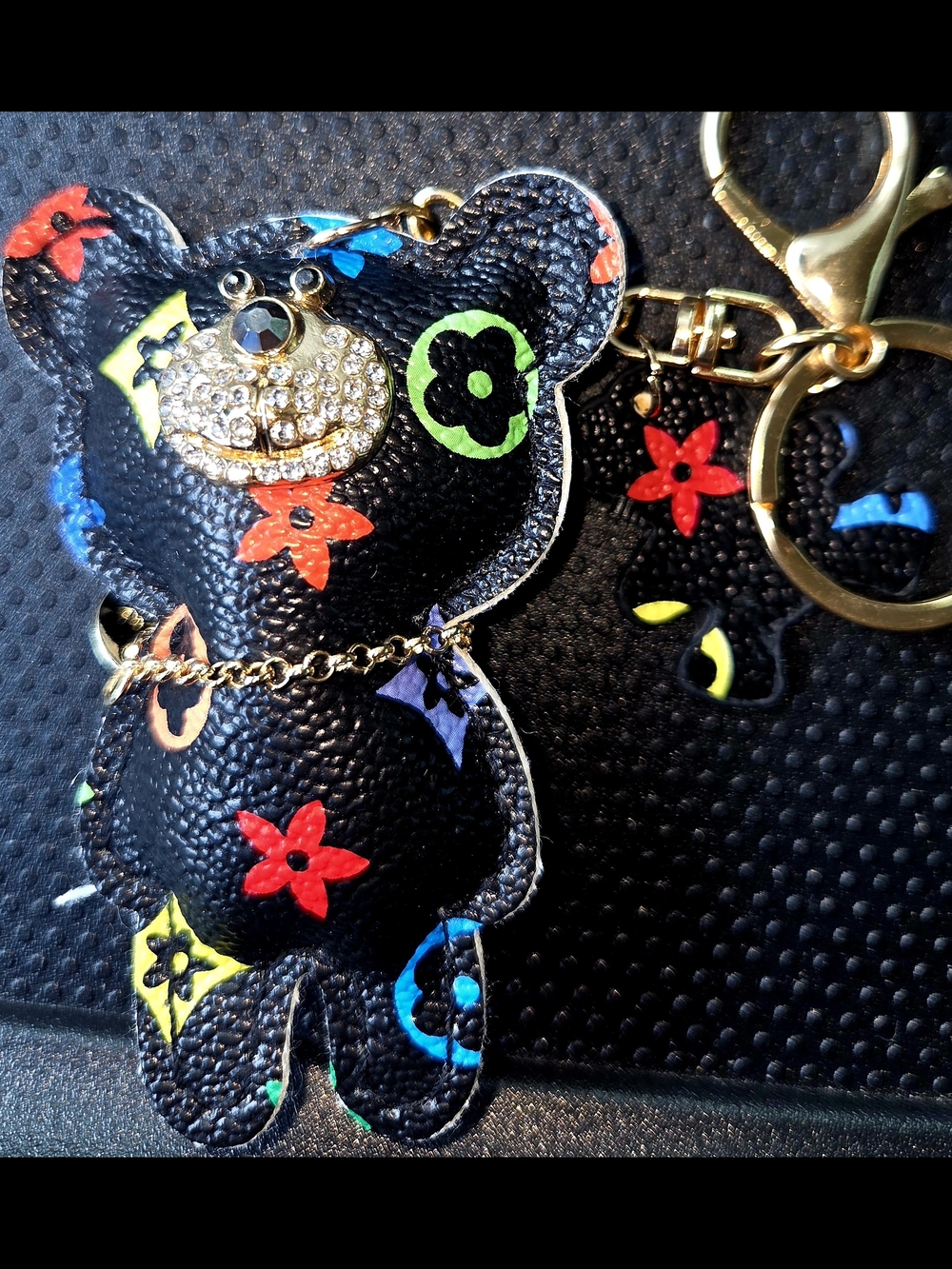 Black & Brown Monogram Bears With Rhinestones - Keychains